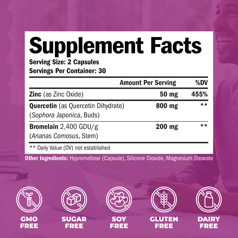 ZINC QUERCETIN & BROMELAIN SUPPLEMENT - IMMUNE SYSTEM HEALTH