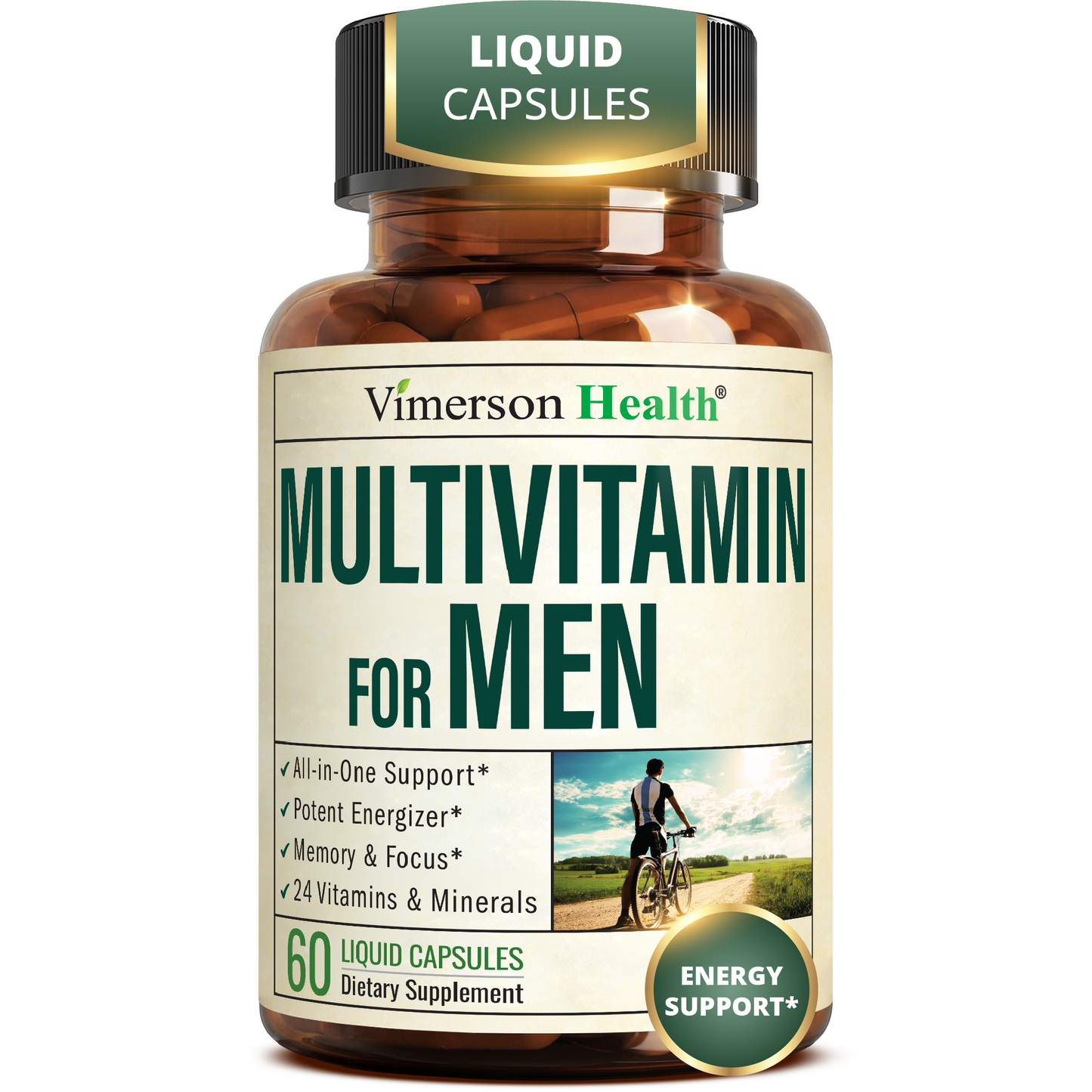Multivitamin for Men: Vitamins, Minerals and Bioavailable D3 for Focus and Energy Support – Daily Mens Multivitamins and Multiminerals – 60 Liquid Capsules
