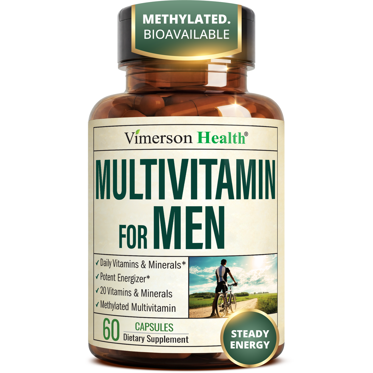 Multivitamin for Men with Methylated Vitamins and Chelated Minerals for Energy, Focus and Immune Health – Premium Daily Mens Multivitamins & Multiminerals – 60 Capsules