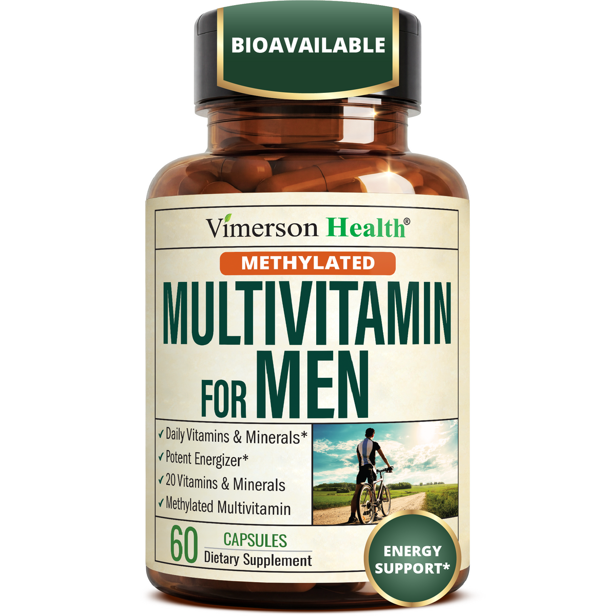 Multivitamin for Men – Methylated Multivitamin – Daily Wellness – 60 Caps Bioavailable Daily Mens Multivitamins & Multiminerals – B Complex, Vitamin C, D, B12 & Zinc – Easy-Swallow & No Stomach Upset