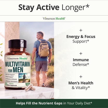 Multivitamin for Men – Methylated Multivitamin – Daily Wellness – 60 Caps Bioavailable Daily Mens Multivitamins & Multiminerals – B Complex, Vitamin C, D, B12 & Zinc – Easy-Swallow & No Stomach Upset