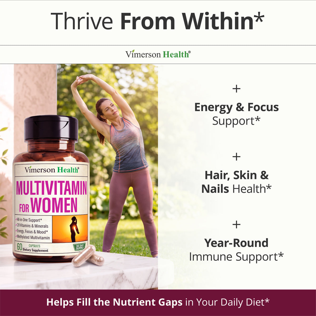 Multivitamin for Women – Methylated Multivitamin – Daily Wellness – 60 Caps Iron Free – Methylcobalamin B12 & Folate 5-MTHF – Easy-Swallow, Gentle on Stomach Daily Womens Multivitamins & Multiminerals