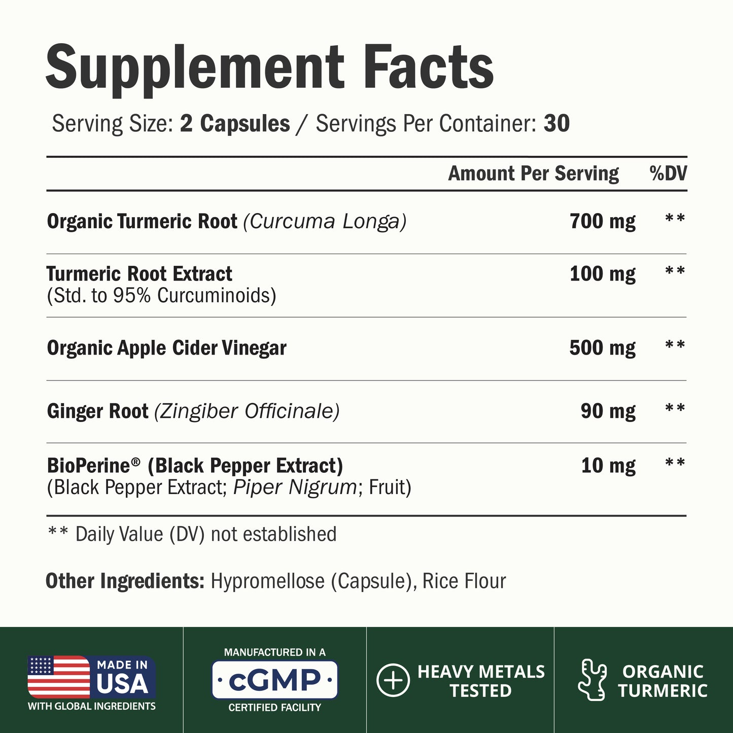 Organic Apple Cider Vinegar Capsules – Turmeric and Apple Cider Vinegar, Ginger Root + Bioperine for Max Absorption – Aids Metabolism, Energy & Inflammation Balance – Tumeric ACV Capsules - 60 Count