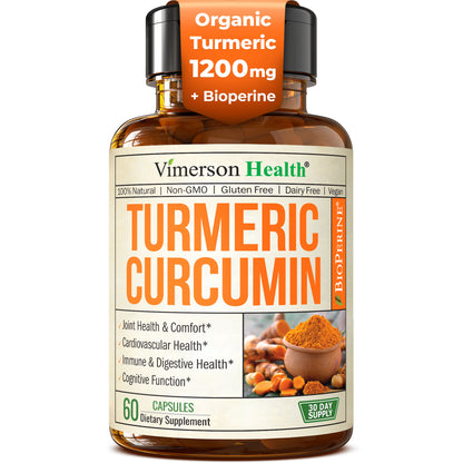 Turmeric Curcumin Supplement with Black Pepper Extract - High Potency Organic Turmeric 1200mg & 95% Curcuminoids for Joint & Digestive Health - Joint Support Supplement - 60 Vegan Curcuma Capsules