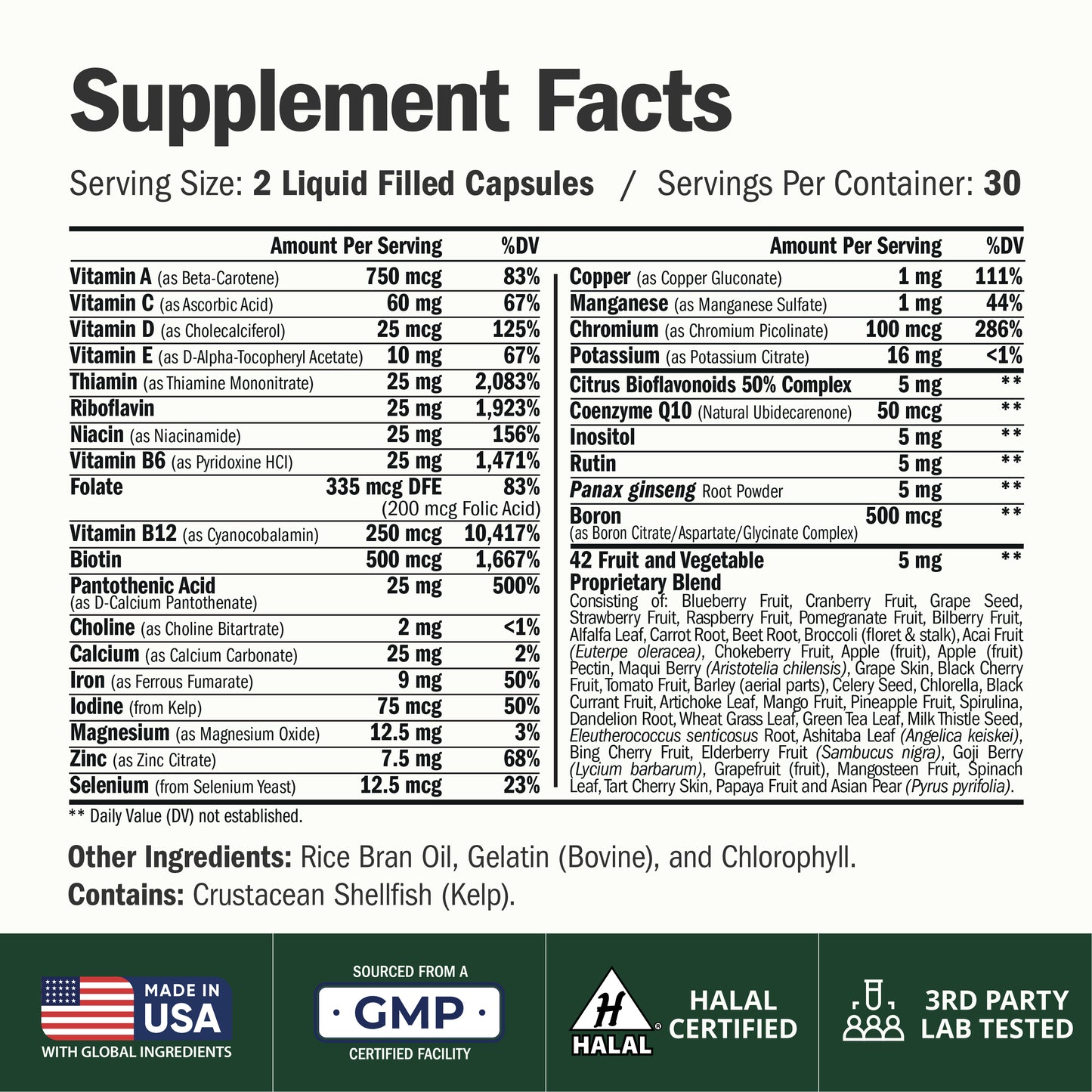 Multivitamin for Men: Vitamins, Minerals and Bioavailable D3 for Focus and Energy Support – Daily Mens Multivitamins and Multiminerals – 60 Liquid Capsules