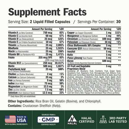 Multivitamin for Men: Vitamins, Minerals and Bioavailable D3 for Focus and Energy Support – Daily Mens Multivitamins and Multiminerals – 60 Liquid Capsules