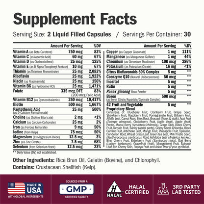 Multivitamin for Women: Vitamins, Minerals and Bioavailable D3 for Focus and Energy Support – Daily Womens Multivitamins and Multiminerals – 60 Liquid Capsules