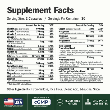 Multivitamin for Men with Methylated Vitamins and Chelated Minerals for Energy, Focus and Immune Health – Premium Daily Mens Multivitamins & Multiminerals – 60 Capsules