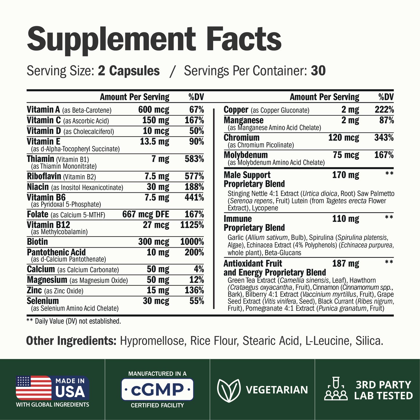 Multivitamin for Men: Methylated B Vitamins, Chelated Minerals and Bioavailable D3 for Focus and Energy Support – Daily Mens Multivitamins and Multiminerals – 60 Capsules
