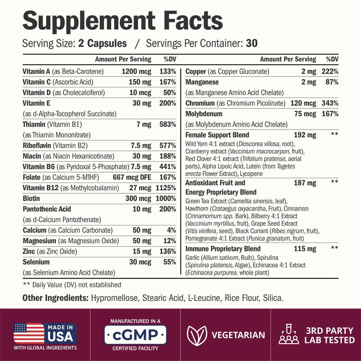 Multivitamin for Women: Methylated B Vitamins, Chelated Minerals and Bioavailable D3 for Focus and Energy Support – Daily Womens Multivitamins and Multiminerals – 60 Capsules