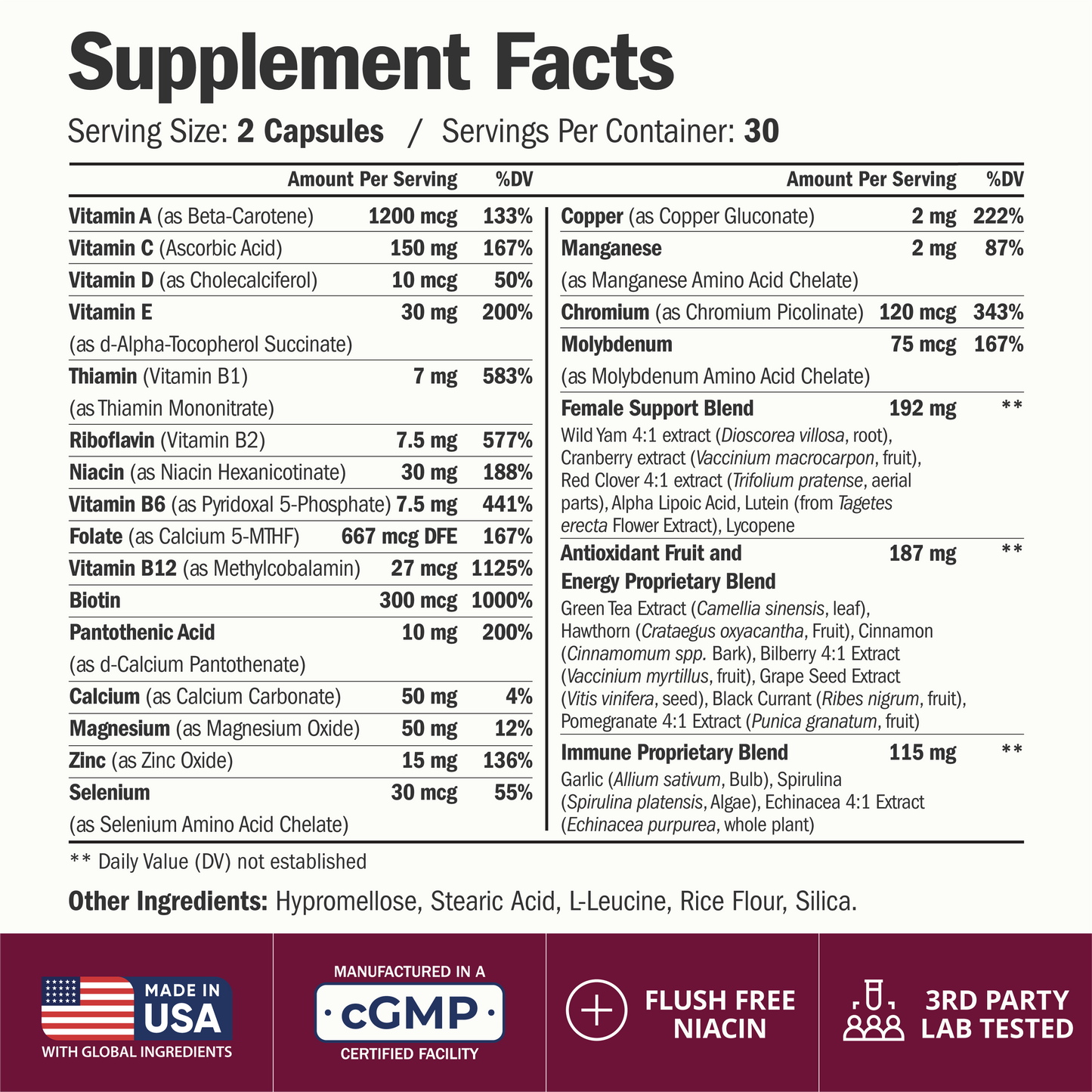 Multivitamin for Women with Methylated Vitamins and Chelated Minerals for Energy, Focus and Immune Health – Premium Daily Womens Multivitamins & Multiminerals – 60 Capsules