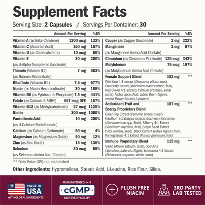 Multivitamin for Women with Methylated Vitamins and Chelated Minerals for Energy, Focus and Immune Health – Premium Daily Womens Multivitamins & Multiminerals – 60 Capsules