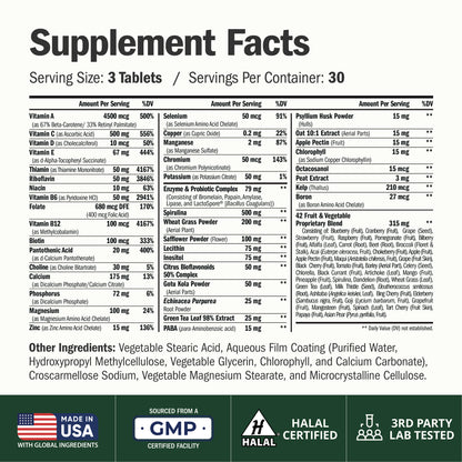 Vegan Multivitamin for Women and Men: Vitamins, Chelated Minerals and Bioavailable D3 for Focus and Energy Support – Daily Womens and Mens Multivitamins & Multiminerals – 90 Tablets