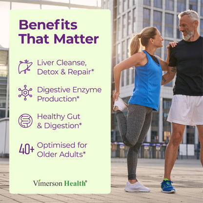 Liver Cleanse Detox 40+ Formula with Silymarin 50% Milk Thistle, Solarplast® Antioxidants, Digestive Enzymes & Artichoke 4:1 Extract – Supports Detox, Digestion & Energy. 60 Capsules, 20 Day Supply