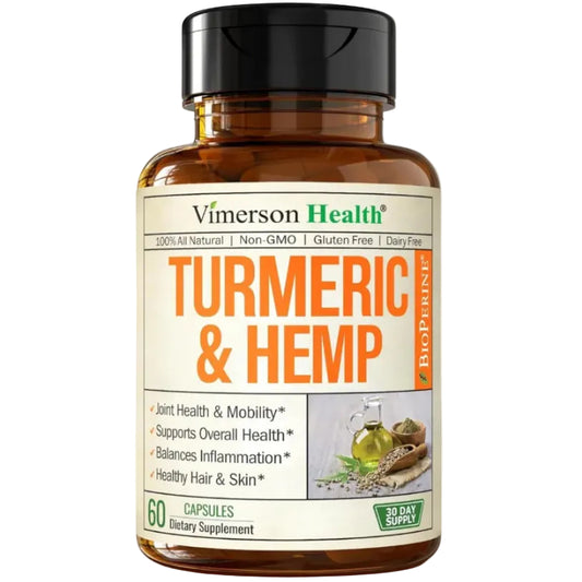 Turmeric Curcumin Supplement with Hemp Seeds & Lemon Balm Extract – 60 Caps | Calm & Sleep Support – with Black Pepper for Absorption – Natural Joint Supplement for Men & Women – Easy-Swallow Vegan Caps