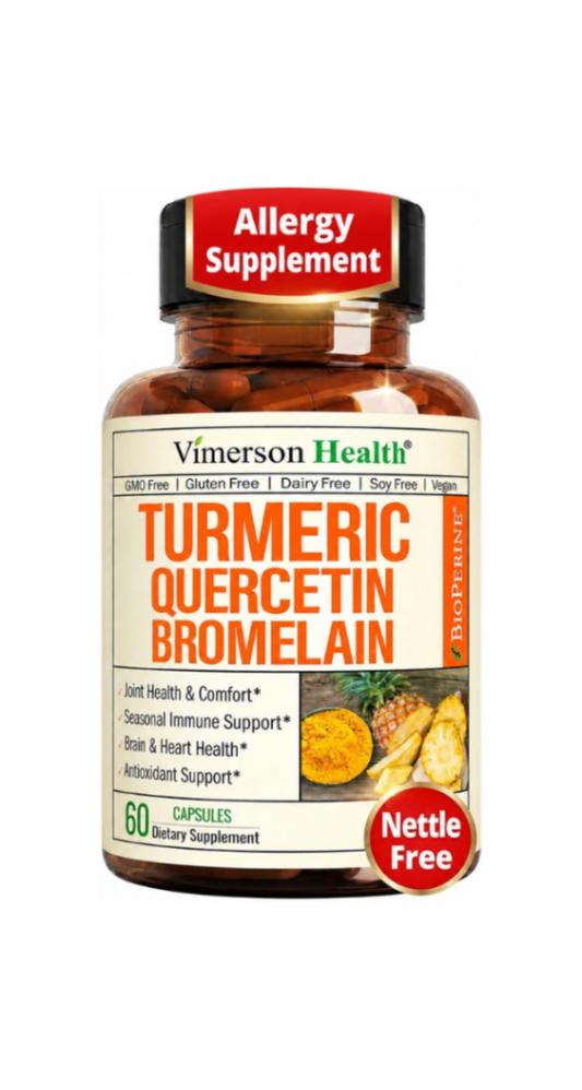 Quercetin with Bromelain Turmeric Curcumin Supplement – Triple Action: Allergy Relief, Inflammation and Joint Support with Organic Tumeric + Bioperine for Max Absorption – 60 Quercetin 500mg Capsules