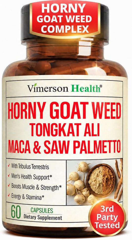Horny Goat Weed for Men 1000mg – 9-in-1 Male Enhancing Supplement for Energy & Stamina – Hornygoatweed with Maca Root, Tongkat Ali, Saw Palmetto, Panax Ginseng & Tribulus Terrestris – 60 Capsules