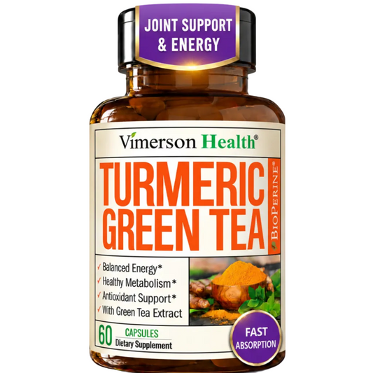 Turmeric Curcumin Supplement with Green Tea Extract (ECGC) & Vitamin C for Joint Health, Energy & Inflammation Balance - Organic Tumeric Curcumin with Black Pepper - Gluten-Free, Non-GMO - 60 Capsules