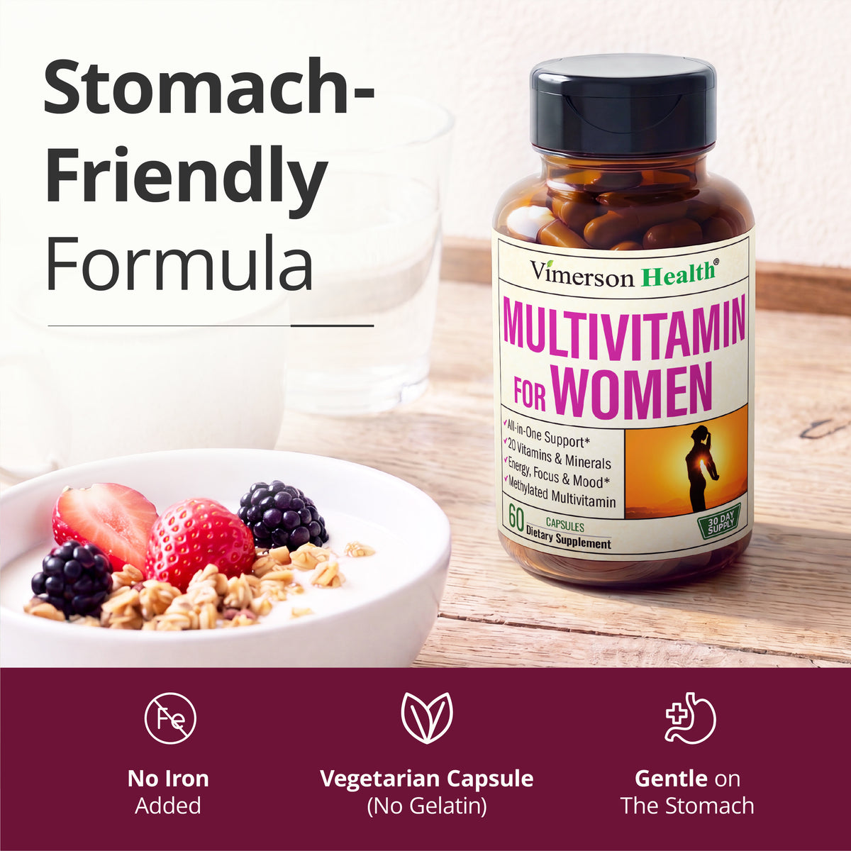 Multivitamin for Women – Methylated Multivitamin – Daily Wellness – 60 Caps Iron Free – Methylcobalamin B12 & Folate 5-MTHF – Easy-Swallow, Gentle on Stomach Daily Womens Multivitamins & Multiminerals