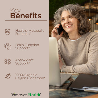 Organic Ceylon Cinnamon Capsules - Ceylon True Cinnamon Supplements (Canela de Ceylan) for Inflammation Balance, Cognitive Function, Metabolic, Antioxidant Support. Non-GMO. Vegan. 60 Caps Made in USA