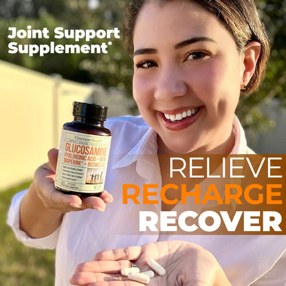Glucosamine Sulfate with Hyaluronic Acid, Boswellia, Black Pepper & MSM Supplement – 5-in-1 Joint Supplements for Men and Women – Joint Health, Mobility & Bone Strength – FSA Eligible 60 Caps