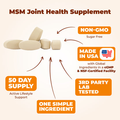 MSM 2000mg - Joint Support Supplement for Cartilage & Joint Health. Antioxidant Properties. Aids Inflammatory Response. Occasional Discomfort Relief - Back, Knees, Hands. Non-GMO. Vegan. 50 Day Supply