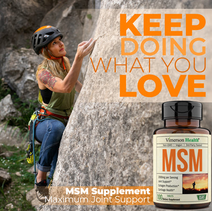 MSM 2000mg - Joint Support Supplement for Cartilage & Joint Health. Antioxidant Properties. Aids Inflammatory Response. Occasional Discomfort Relief - Back, Knees, Hands. Non-GMO. Vegan. 50 Day Supply
