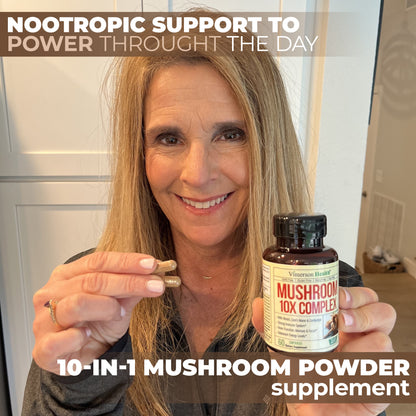 Mushroom 10x Complex with Lions Mane Extract, Turkey Tail, Cordyceps, Reishi, Shiitake, Chaga & Maitake for Cognitive Support – Vegan Mushroom Supplement Blend for Natural Energy & Focus – 60 Capsules