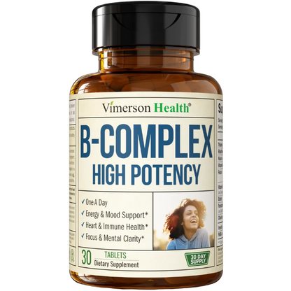 Vitamin B Complex with Vitamin B12, Niacin, Vitamin B2, Vitamin B6, Folic Acid 400mcg. B Complex Vitamins for Women & Men. Aids Mood, Energy, Nervous System & Immune Support. High Potency. One a Day