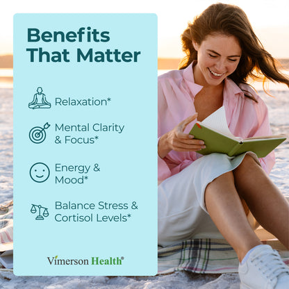 Stress Relief Supplement with 5HTP, Ashwagandha, Valerian, St John’s Wort, GABA, Chamomile & B-Vitamins - Promotes Relaxation, Sleep, Calm & Balanced Mood, Energy & Focus. Vegan, Non-GMO, 60 Capsules