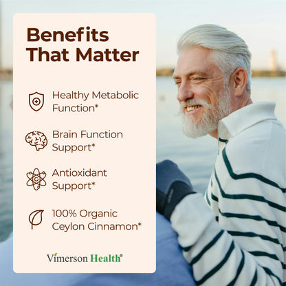 Organic Ceylon Cinnamon Capsules - Ceylon True Cinnamon Supplements (Canela de Ceylan) for Inflammation Balance, Cognitive Function, Metabolic, Antioxidant Support. Non-GMO. Vegan. 60 Caps Made in USA