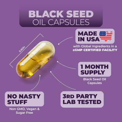 Black Seed Oil - Cold Pressed Black Seed Oil Capsules - Provides Vitamin E & Omega 3 6 9 - High Potency (1500mg) for Immune & Joint Support, Antioxidants, Digestion, Hair Skin Nails - Vegan 90 Caps