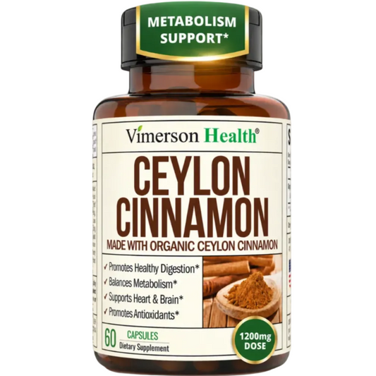 Organic Ceylon Cinnamon Capsules - Ceylon True Cinnamon Supplements (Canela de Ceylan) for Inflammation Balance, Cognitive Function, Metabolic, Antioxidant Support. Non-GMO. Vegan. 60 Caps Made in USA