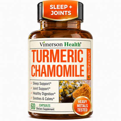 Turmeric Supplement & Chamomile Capsules for Sleep - Organic Turmeric Sleep Supplement with Chamomile Flowers Extract (Manzanilla) - Relaxation & Stress Support - Joint & Digestive Health. 60 Capsules