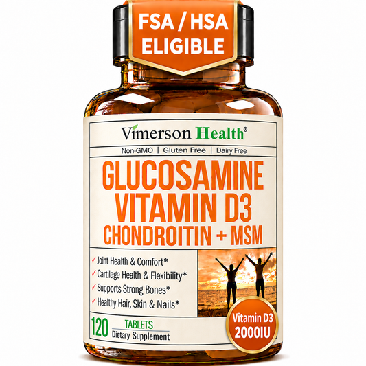 Vitamin D3 2000IU & Glucosamine Chondroitin – Daily Joint Support Supplement for Hair Skin Nails, Bone Health & Comfort with Boswellia Extract, Bromelain, Glucosamine Sulfate – FSA Eligible 120 Tabs