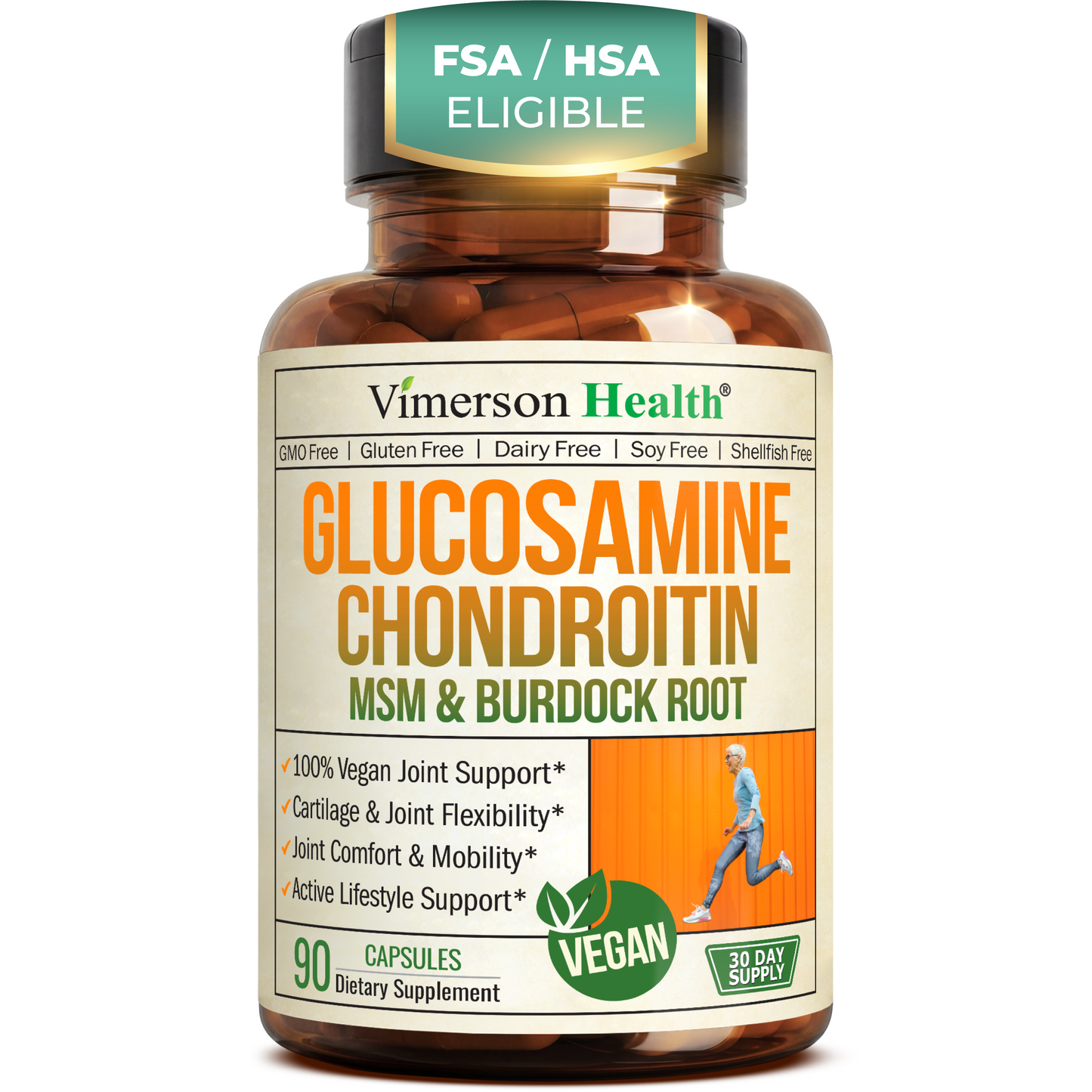 Glucosamine Chondroitin MSM – Joint Support Supplement for Women and Men with Glucosamine Sulfate 1500 mg, Chondroitin and MSM – for Cartilage, Joint Health and Flexibility – 90 Capsules, Vegan