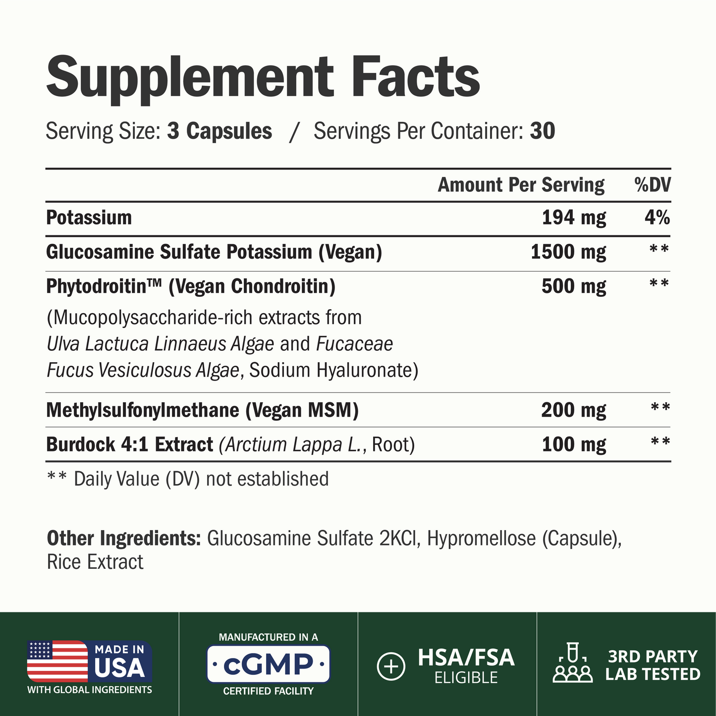 Glucosamine Chondroitin MSM – Joint Support Supplement for Women and Men with Glucosamine Sulfate 1500 mg, Chondroitin and MSM – for Cartilage, Joint Health and Flexibility – 90 Capsules, Vegan