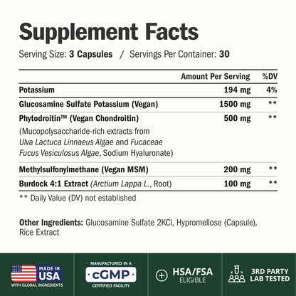 Glucosamine Chondroitin MSM – Joint Support Supplement for Women and Men with Glucosamine Sulfate 1500 mg, Chondroitin and MSM – for Cartilage, Joint Health and Flexibility – 90 Capsules, Vegan