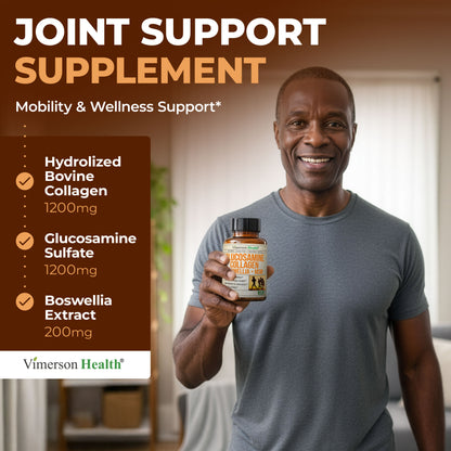 Glucosamine Chondroitin MSM with Hydrolyzed Collagen Peptides - Joint Support Supplement with Quercetin, Bromelain & Boswellia Extract - Collagen pills for Hair Skin Nails - FSA Eligible 120 Caps