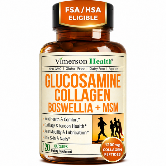 Glucosamine Chondroitin MSM with Hydrolyzed Collagen Peptides - Joint Support Supplement with Quercetin, Bromelain & Boswellia Extract - Collagen pills for Hair Skin Nails - FSA Eligible 120 Caps