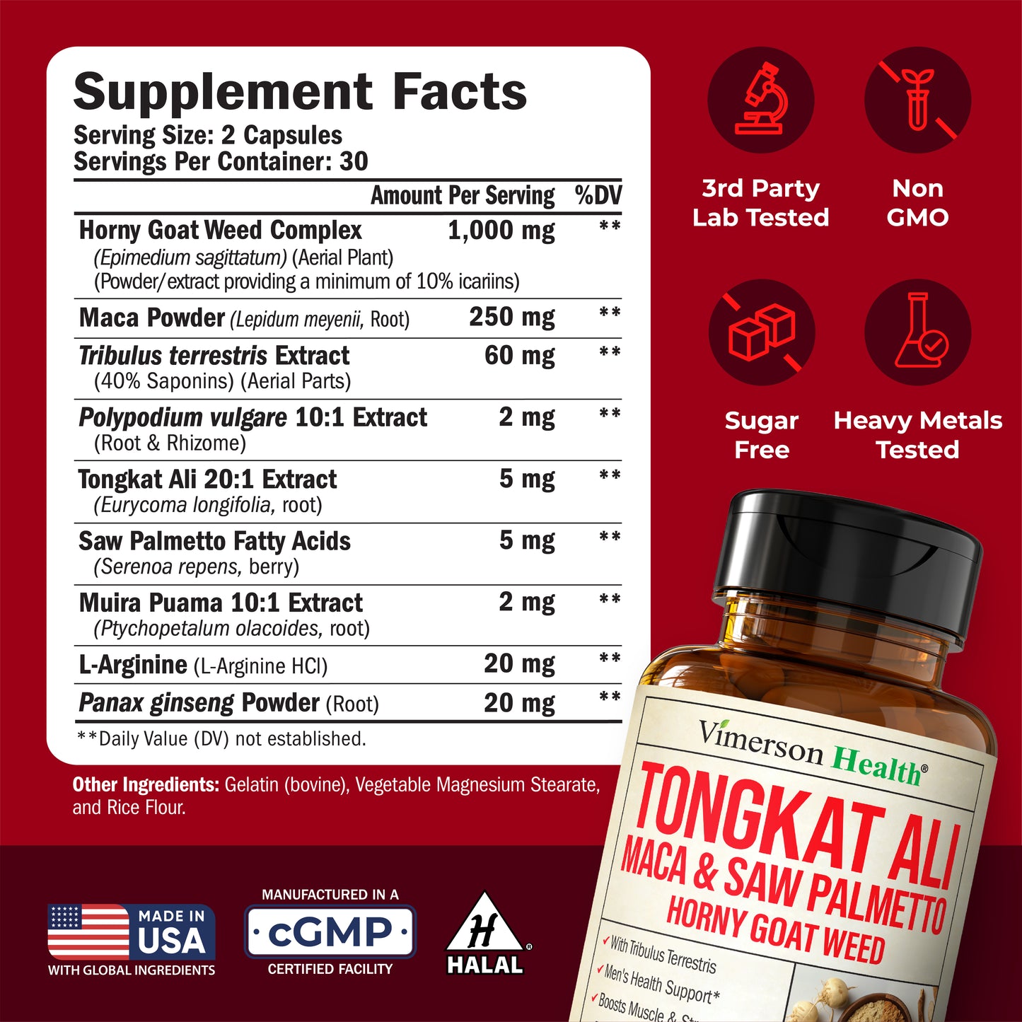 HornyGoatWeed for Men (1000mg per Serving) – Male Enhancing Supplement w/ Maca Root, Tongkat Ali, Saw Palmetto, Panax Ginseng, Tribulus Terrestris & L-Arginine for Energy, Drive & Strength, 60 Count