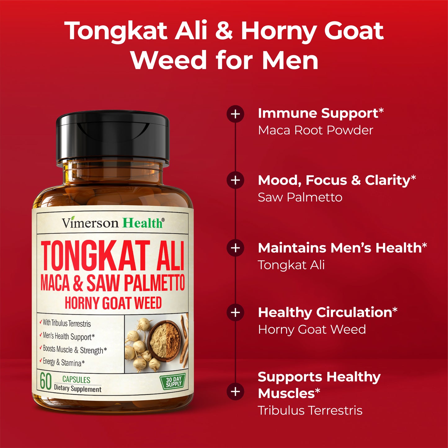 HornyGoatWeed for Men (1000mg per Serving) – Male Enhancing Supplement w/ Maca Root, Tongkat Ali, Saw Palmetto, Panax Ginseng, Tribulus Terrestris & L-Arginine for Energy, Drive & Strength, 60 Count
