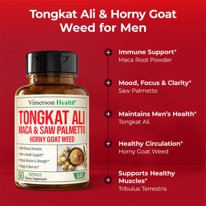 HornyGoatWeed for Men (1000mg per Serving) – Male Enhancing Supplement w/ Maca Root, Tongkat Ali, Saw Palmetto, Panax Ginseng, Tribulus Terrestris & L-Arginine for Energy, Drive & Strength, 60 Count