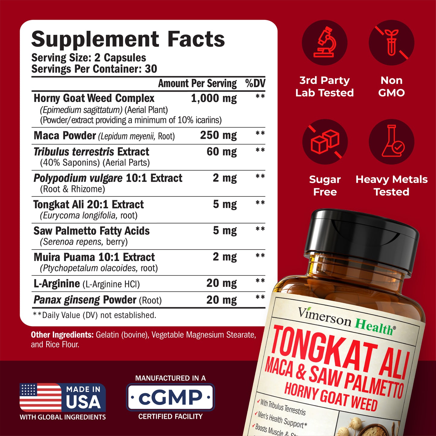 HornyGoatWeed for Men (1000mg per Serving) – Male Enhancing Supplement w/ Maca Root, Tongkat Ali, Saw Palmetto, Panax Ginseng, Tribulus Terrestris & L-Arginine for Energy, Drive & Strength, 60 Count