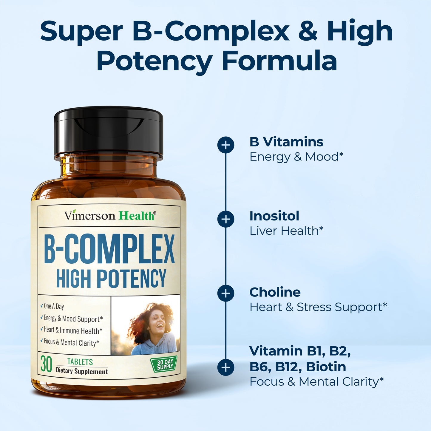 Vitamin B Complex with Vitamin B12, Niacin, Vitamin B2, Vitamin B6, Folic Acid 400mcg. B Complex Vitamins for Women & Men. Aids Mood, Energy, Nervous System & Immune Support. High Potency. One a Day