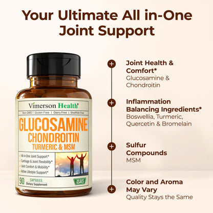 Glucosamine Chondroitin MSM – Joint Support Supplement for Women and Men with Glucosamine Sulfate 1500 mg, Chondroitin and MSM – for Cartilage, Joint Health and Flexibility – 90 Capsules