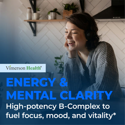Vitamin B Complex with Vitamin B12, Niacin, Vitamin B2, Vitamin B6, Folic Acid 400mcg. B Complex Vitamins for Women & Men. Aids Mood, Energy, Nervous System & Immune Support. High Potency. One a Day