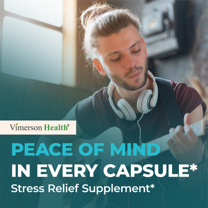 Stress Relief Supplement with 5HTP, Ashwagandha, Valerian, St John’s Wort, GABA, Chamomile & B-Vitamins - Promotes Relaxation, Sleep, Calm & Balanced Mood, Energy & Focus. Vegan, Non-GMO, 60 Capsules
