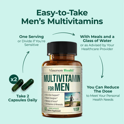 Multivitamin for Men – Essential Mens Multivitamins & Multiminerals 60 Liquid Capsules with Vitamin B12, A, D, C, Zinc, Magnesium & More for Total Body Wellness – 29 Key Nutrients & Vitamins for Men