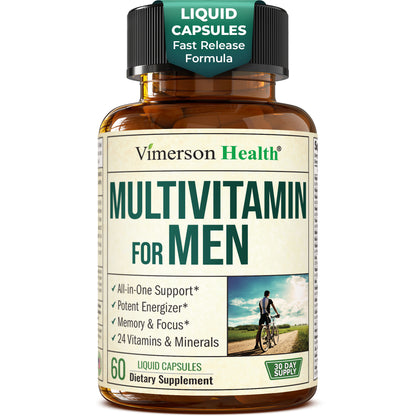 Multivitamin for Men – Essential Mens Multivitamins & Multiminerals 60 Liquid Capsules with Vitamin B12, A, D, C, Zinc, Magnesium & More for Total Body Wellness – 29 Key Nutrients & Vitamins for Men